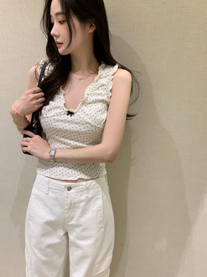 있음 밖으로 한국 스타일 밴딩 주름 V넥 민소매 조끼 슬립 상세 이미지 19