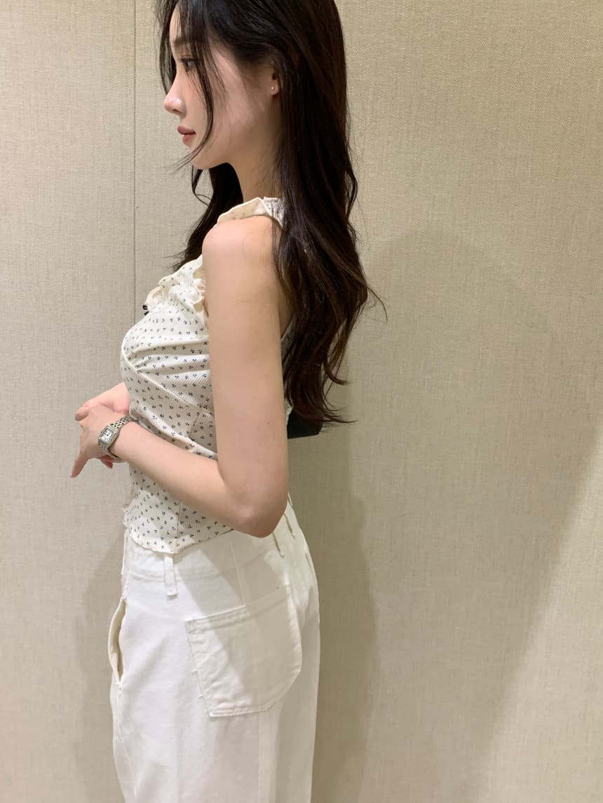 있음 밖으로 한국 스타일 밴딩 주름 V넥 민소매 조끼 슬립 상세 이미지 20