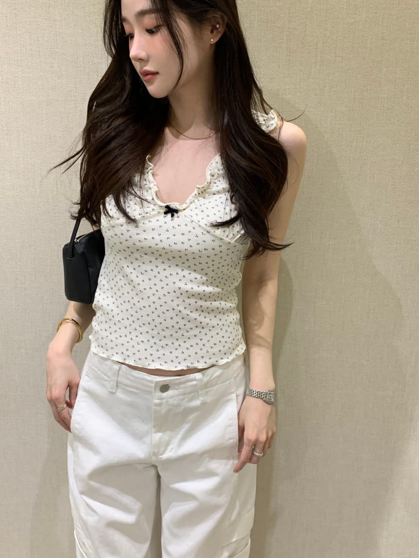 있음 밖으로 한국 스타일 밴딩 주름 V넥 민소매 조끼 슬립 상세 이미지 22