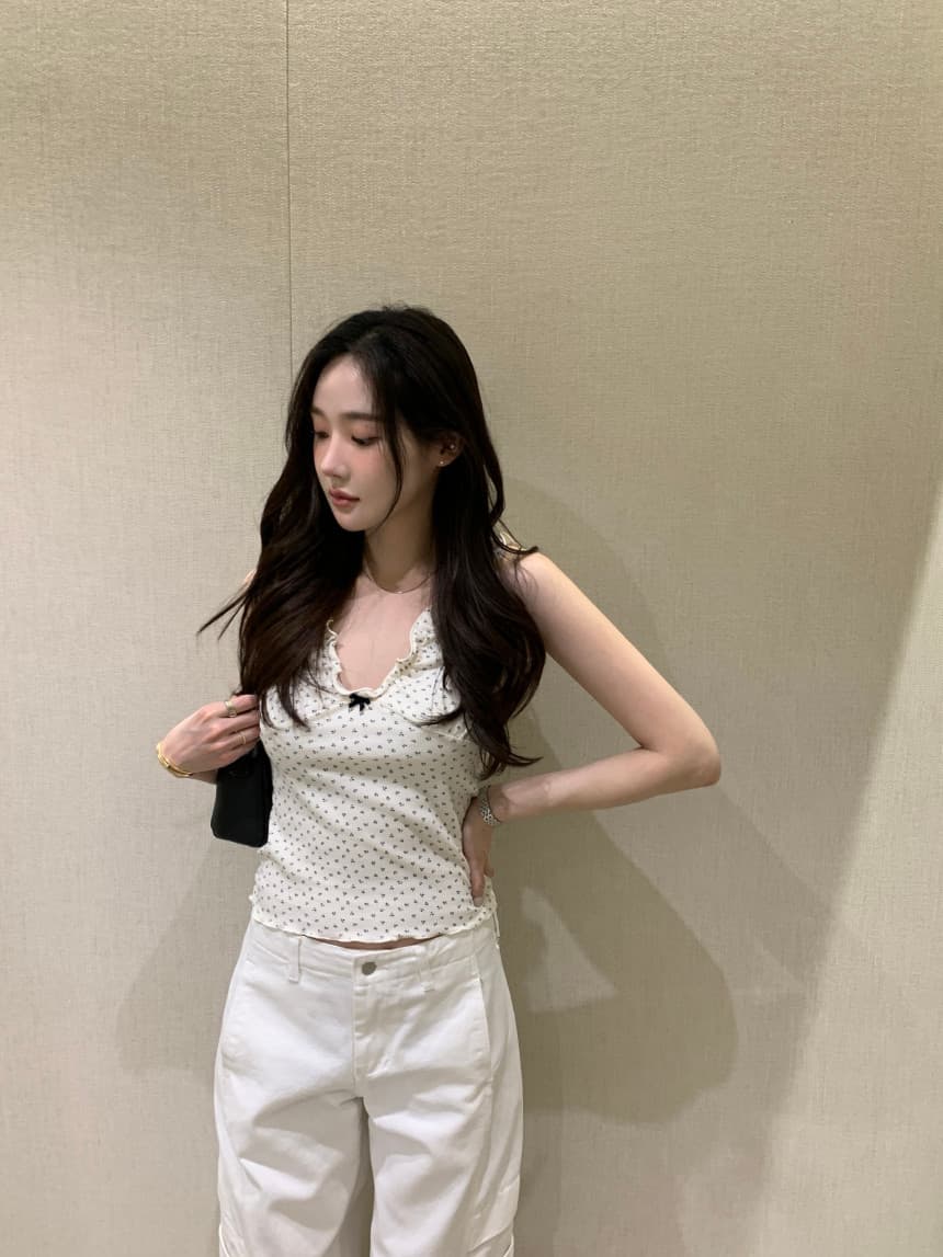 있음 밖으로 한국 스타일 밴딩 주름 V넥 민소매 조끼 슬립 상세 이미지 23