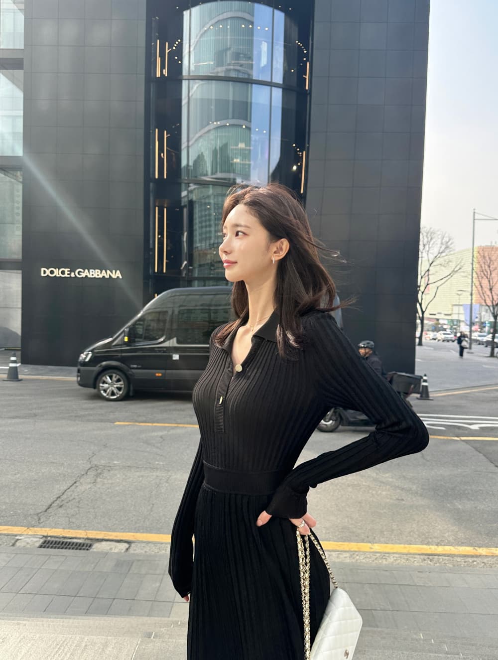 있음 밖으로 한국 스타일 빛 요리 한 바람 품격 폴로 칼라 니트 편안함 부드럽다 허리 수축 슬림해 보이는 주름 큰 진자 드레스 상세 이미지 76