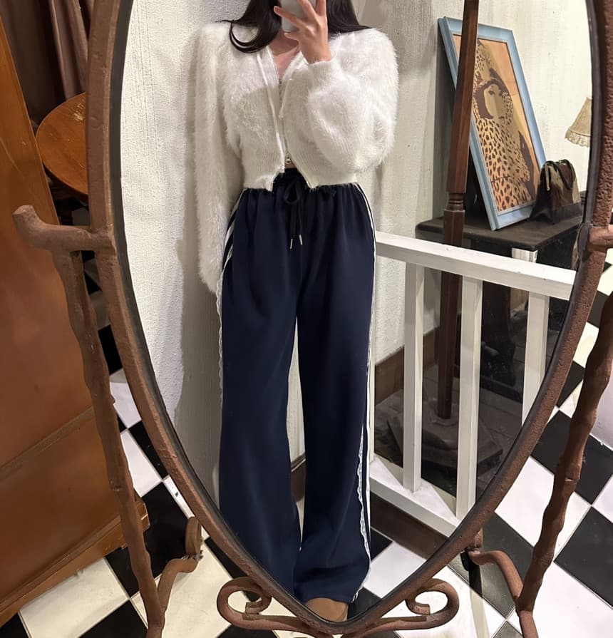 있음 밖으로 한국 스타일 다용도 슬림해 보이는 허리밴드 레이스 레이스 패치워크 캐주얼 바지 웨이 바지 긴 바지 상세 이미지 35