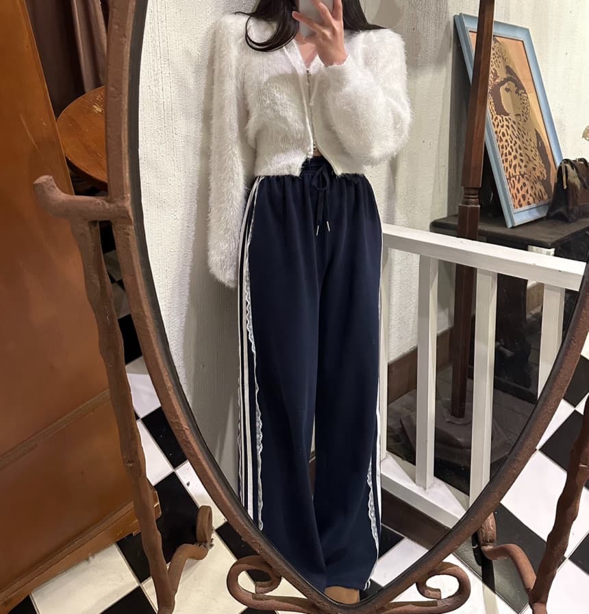 있음 밖으로 한국 스타일 다용도 슬림해 보이는 허리밴드 레이스 레이스 패치워크 캐주얼 바지 웨이 바지 긴 바지 상세 이미지 36