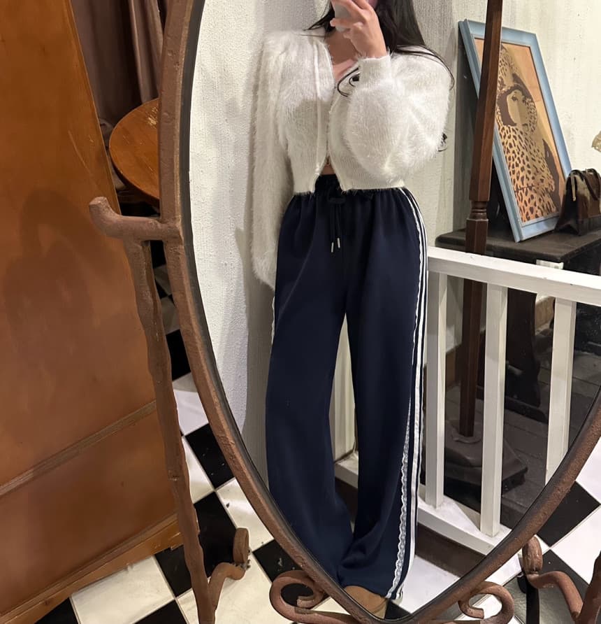 있음 밖으로 한국 스타일 다용도 슬림해 보이는 허리밴드 레이스 레이스 패치워크 캐주얼 바지 웨이 바지 긴 바지 상세 이미지 37