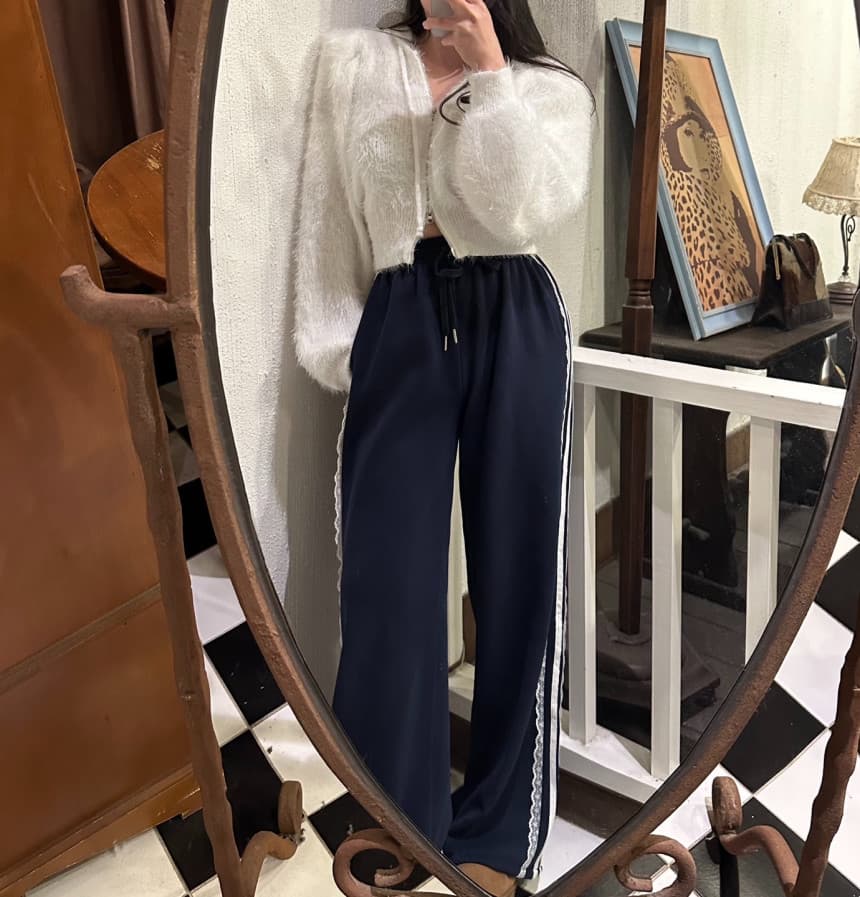있음 밖으로 한국 스타일 다용도 슬림해 보이는 허리밴드 레이스 레이스 패치워크 캐주얼 바지 웨이 바지 긴 바지 상세 이미지 39