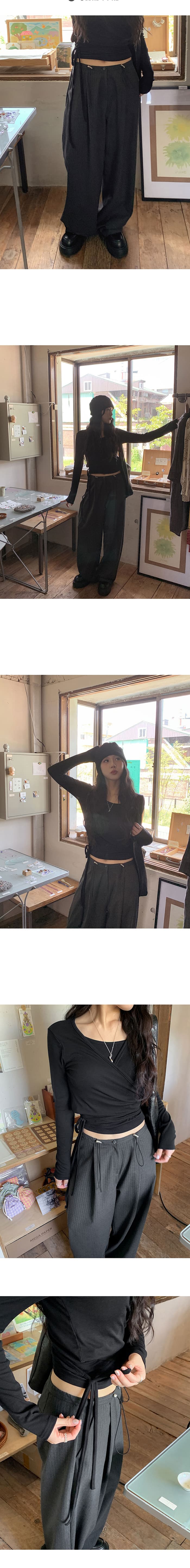 한국 스타일 품격 패션 다용도 느슨함 센스 펌프 로프 스트라이프 슬림해 보이는 캐주얼 바지 와이드 레그 팬츠 바닥 청소 바지 상세 이미지 5
