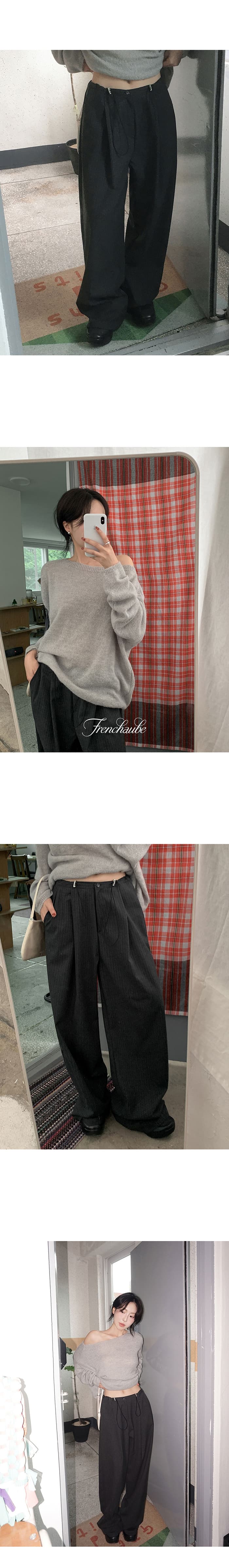 한국 스타일 품격 패션 다용도 느슨함 센스 펌프 로프 스트라이프 슬림해 보이는 캐주얼 바지 와이드 레그 팬츠 바닥 청소 바지 상세 이미지 8