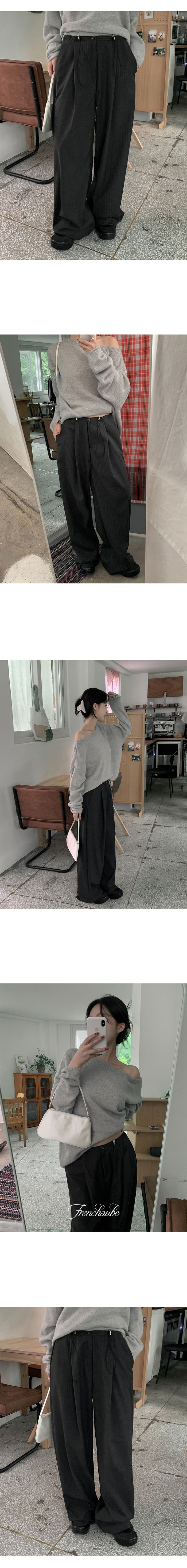 한국 스타일 품격 패션 다용도 느슨함 센스 펌프 로프 스트라이프 슬림해 보이는 캐주얼 바지 와이드 레그 팬츠 바닥 청소 바지 상세 이미지 11