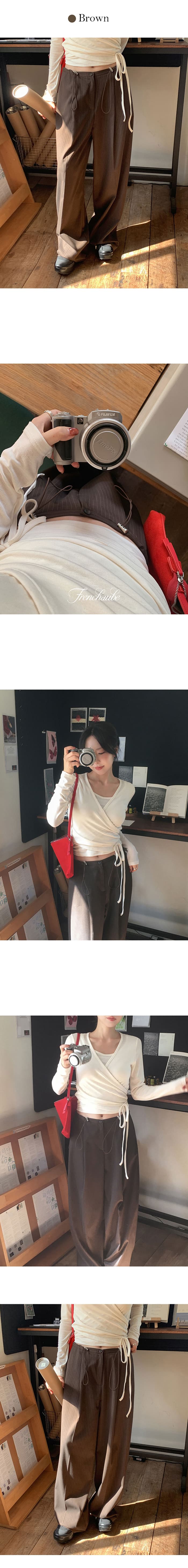 한국 스타일 품격 패션 다용도 느슨함 센스 펌프 로프 스트라이프 슬림해 보이는 캐주얼 바지 와이드 레그 팬츠 바닥 청소 바지 상세 이미지 13