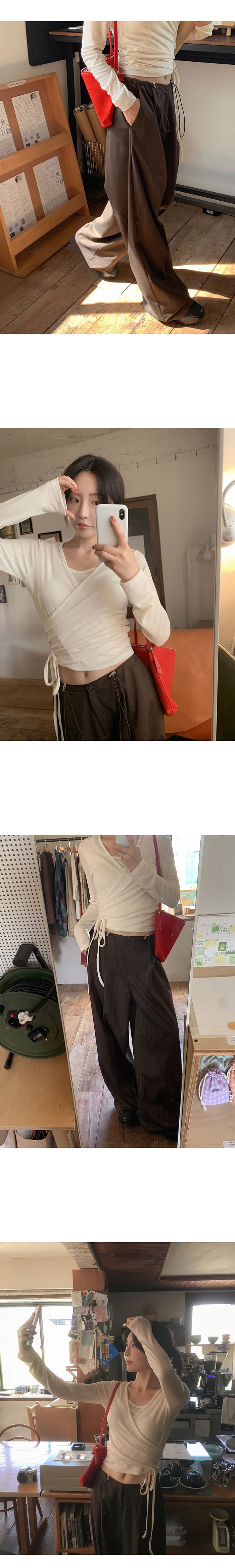 한국 스타일 품격 패션 다용도 느슨함 센스 펌프 로프 스트라이프 슬림해 보이는 캐주얼 바지 와이드 레그 팬츠 바닥 청소 바지 상세 이미지 14