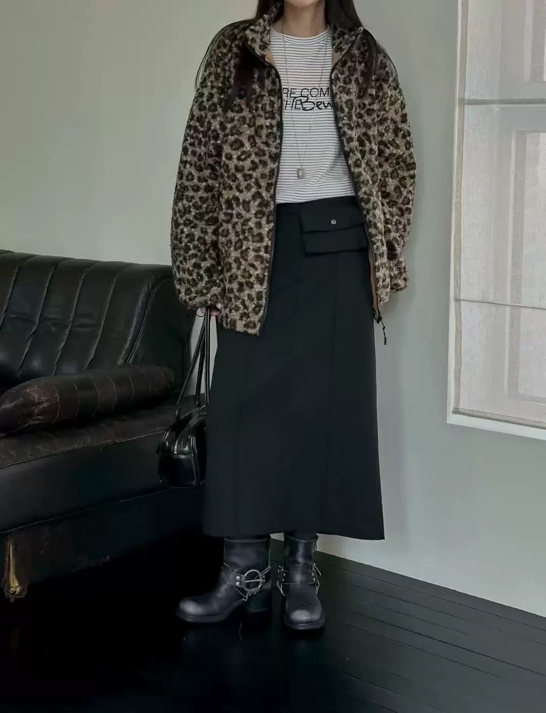 있음 선적 한국 겨울 신제품 레오파드 무늬 양털 플리스 두꺼운 털이 있는 보온 스탠드 칼라 재킷 여성 상세 이미지 14