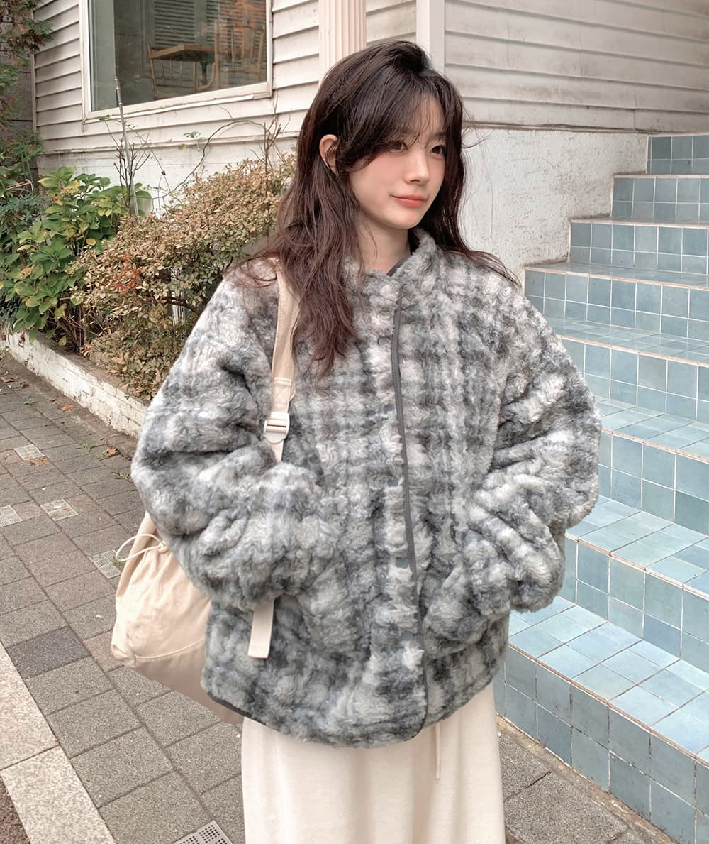 있음 밖으로 정가 한국 스타일 레트로 패턴 양털 양성 및 음성 양면 착용 양털 플리스 재킷 여성 상세 이미지 7