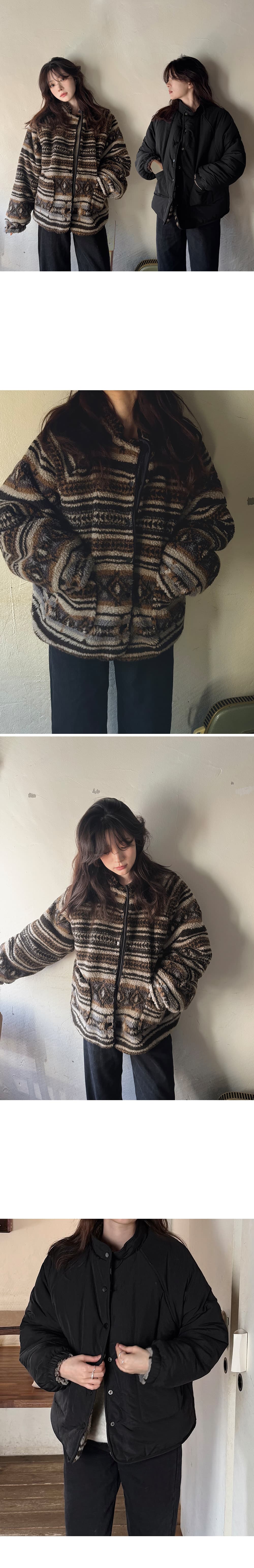 있음 밖으로 정가 한국 스타일 레트로 패턴 양털 양성 및 음성 양면 착용 양털 플리스 재킷 여성 상세 이미지 34