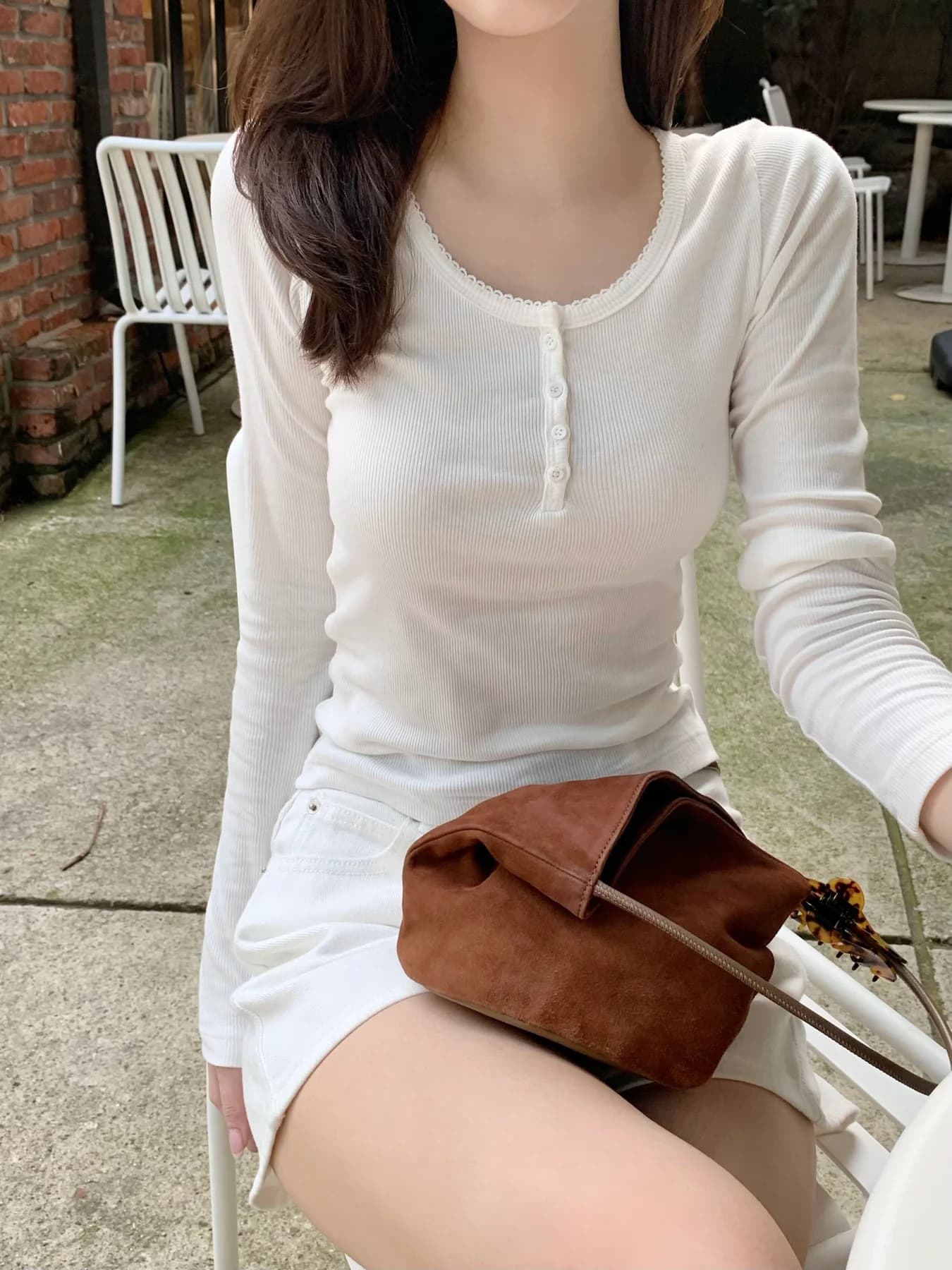 있음 밖으로 한국 스타일 다용도 반 개방 칼라 중국 북부 긴팔 티셔츠 여성 기초 디자인 센스 몸매 가꾸기 만나는 맨위 상세 이미지 9