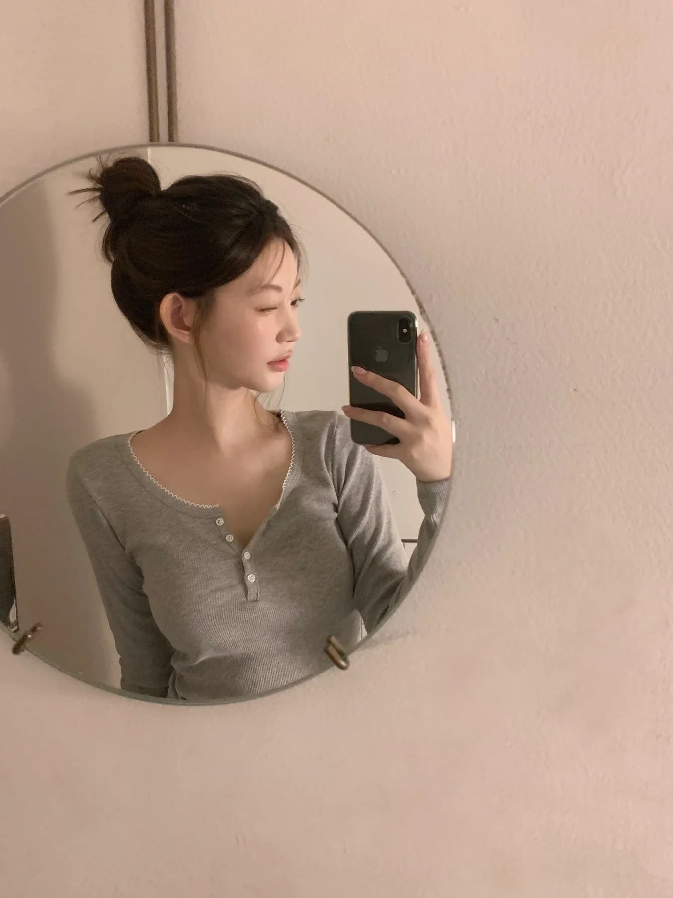 있음 밖으로 한국 스타일 다용도 반 개방 칼라 중국 북부 긴팔 티셔츠 여성 기초 디자인 센스 몸매 가꾸기 만나는 맨위 상세 이미지 38