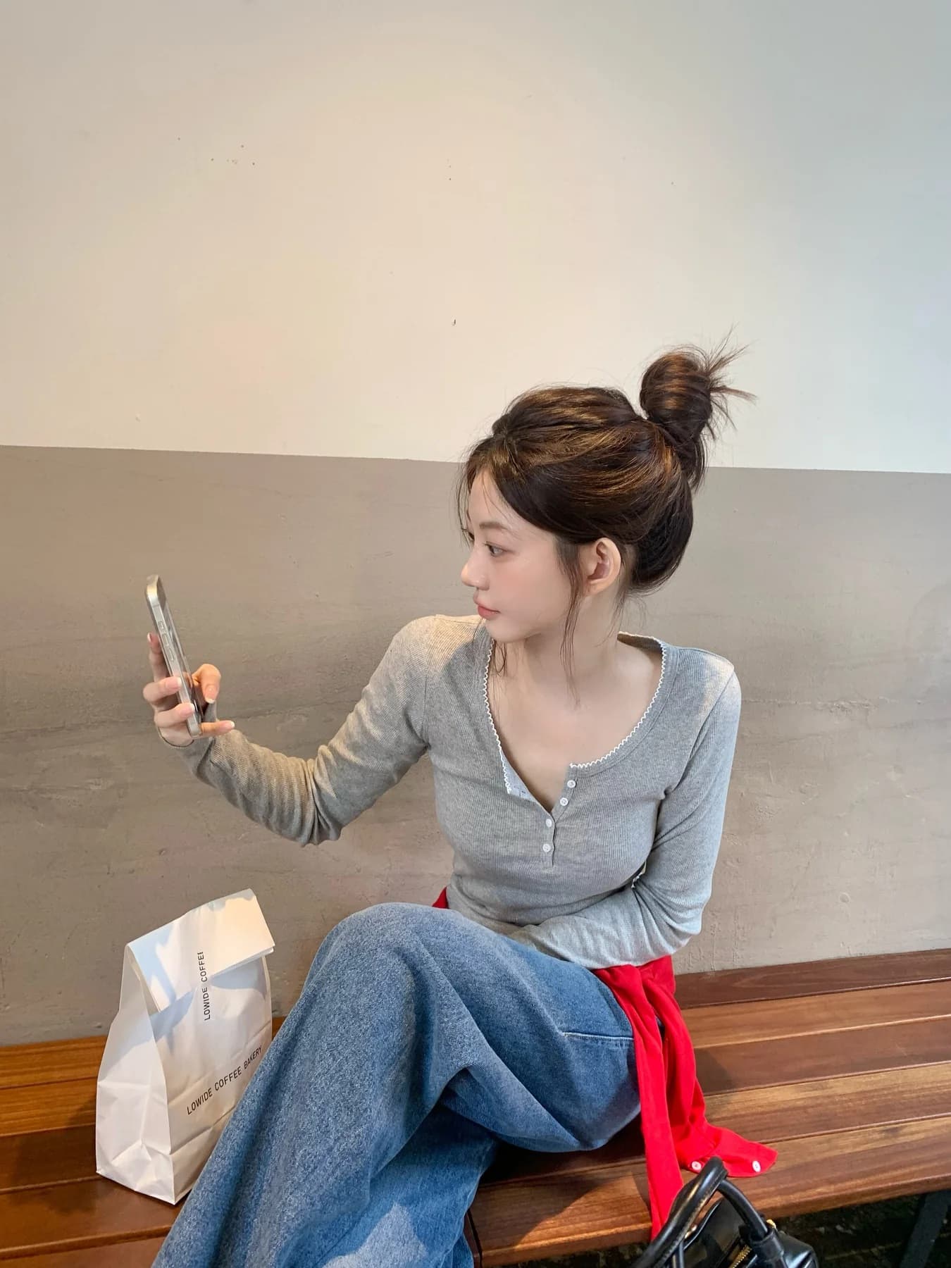 있음 밖으로 한국 스타일 다용도 반 개방 칼라 중국 북부 긴팔 티셔츠 여성 기초 디자인 센스 몸매 가꾸기 만나는 맨위 상세 이미지 48