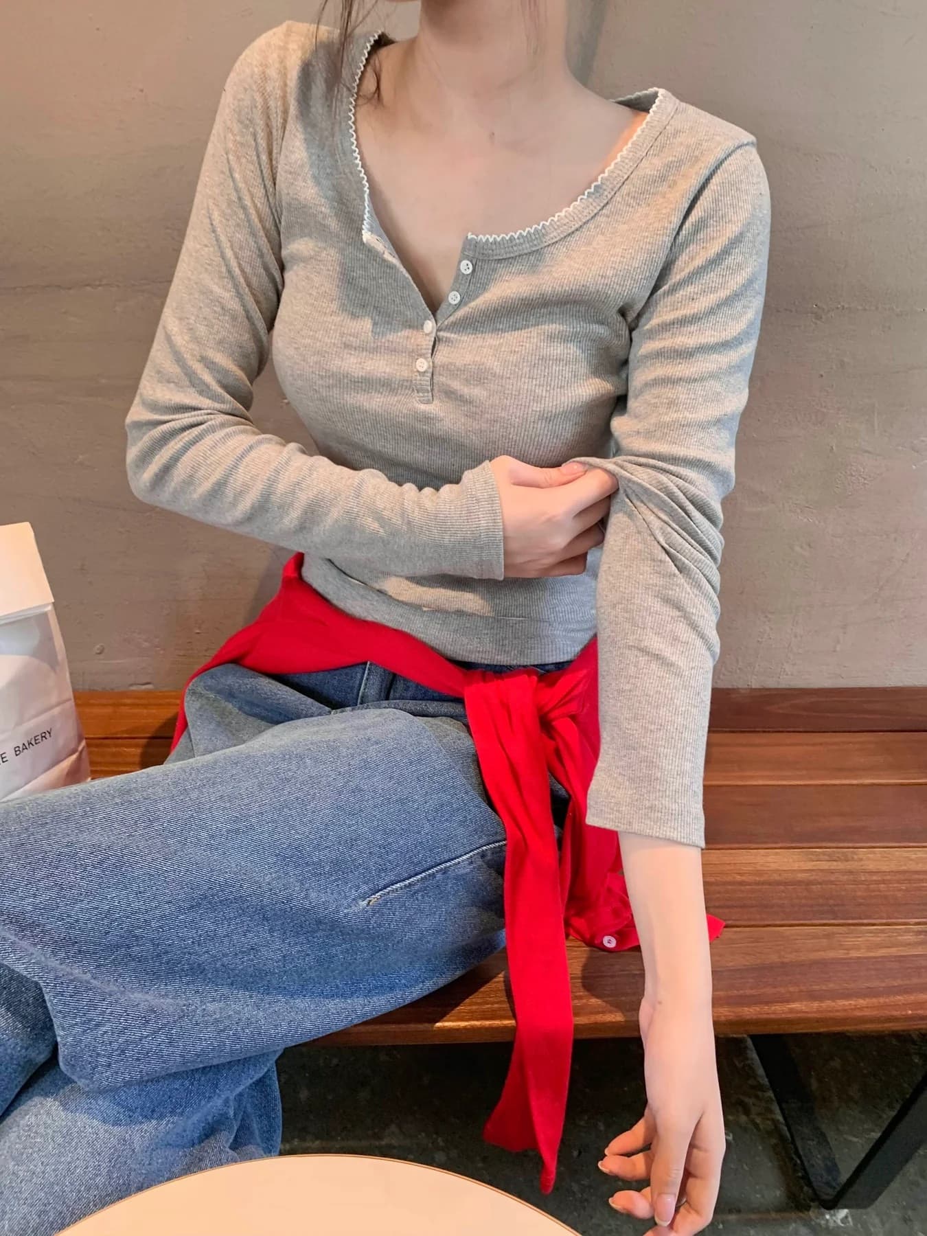 있음 밖으로 한국 스타일 다용도 반 개방 칼라 중국 북부 긴팔 티셔츠 여성 기초 디자인 센스 몸매 가꾸기 만나는 맨위 상세 이미지 50