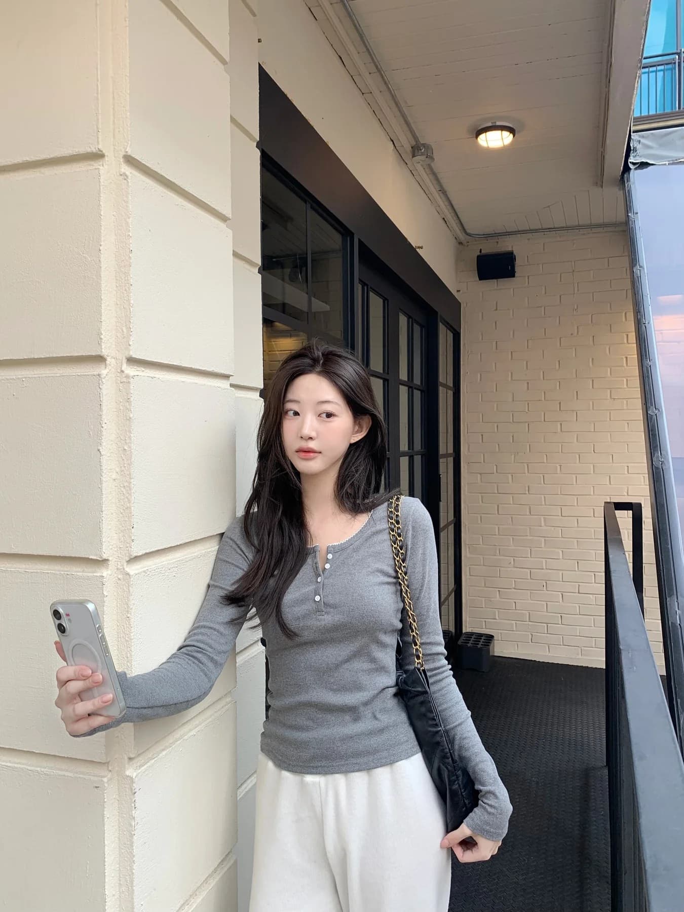 있음 밖으로 한국 스타일 다용도 반 개방 칼라 중국 북부 긴팔 티셔츠 여성 기초 디자인 센스 몸매 가꾸기 만나는 맨위 상세 이미지 58