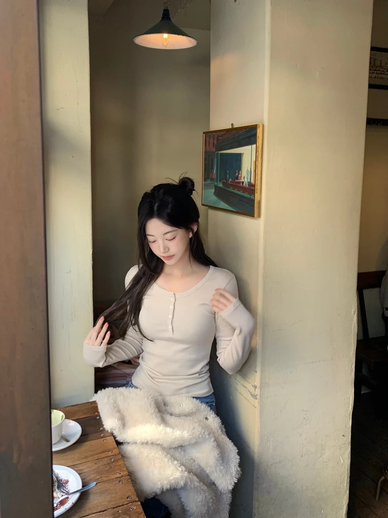 있음 밖으로 한국 스타일 다용도 반 개방 칼라 중국 북부 긴팔 티셔츠 여성 기초 디자인 센스 몸매 가꾸기 만나는 맨위 상세 이미지 82