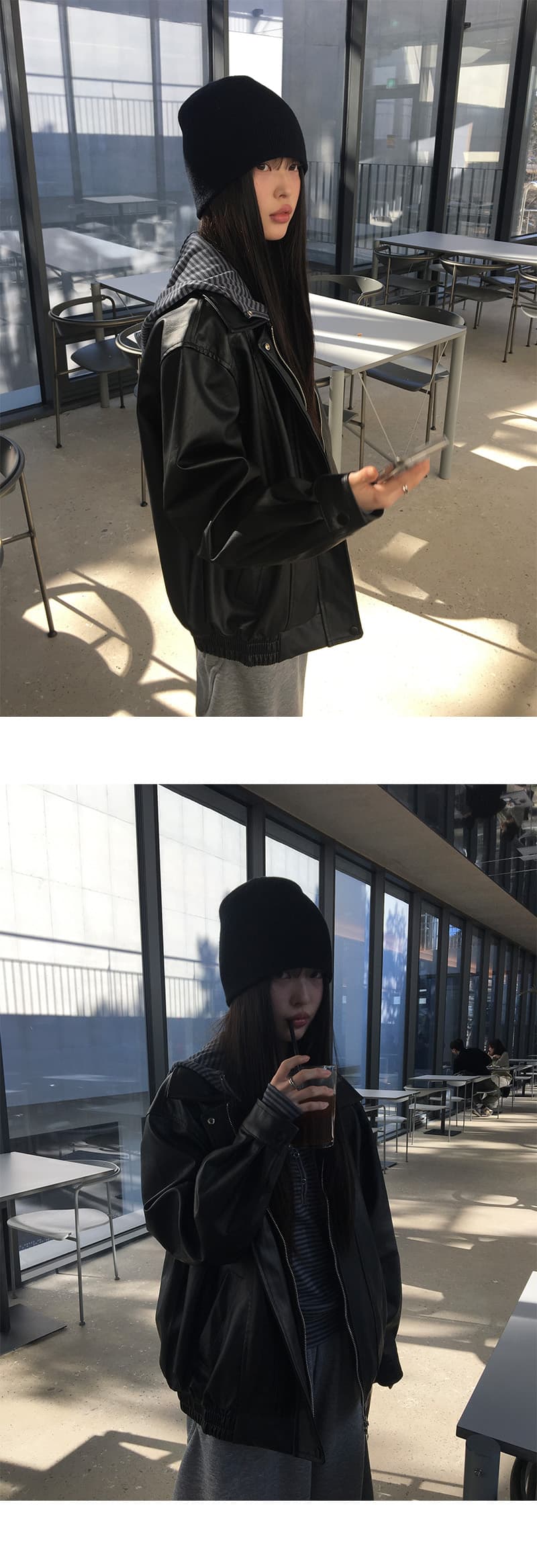 있음 선적 한 부서 미니멀리즘 슬림해 보이는 스트라이프 후드 긴 소매 티셔츠 맨위 상세 이미지 9