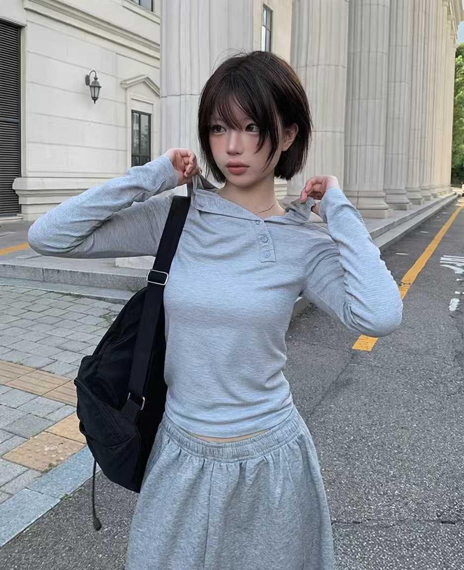 있음 선적 한 부서 이른 봄 다용도 레트로 미니멀리즘 디자인 센스 비스듬한 버클 몸매 가꾸기 슬림해 보이는 후드 티셔츠 맨위 상세 이미지 1