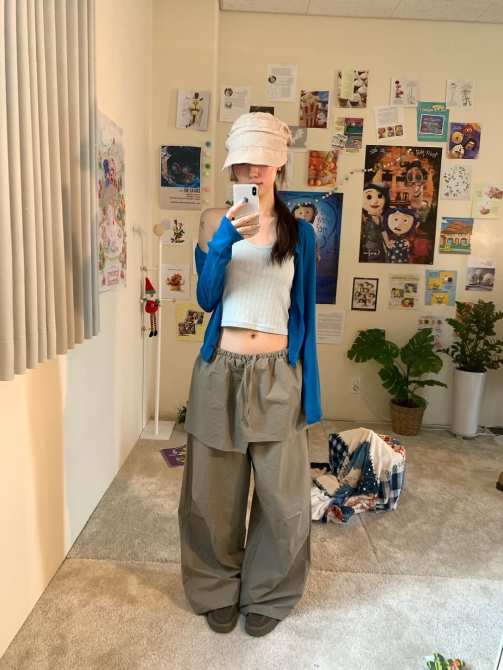 있음 밖으로 한국 스타일 보 주님 컬렉션 섹션 치마 스타일 레이어링 허리밴드 핀치 Pleat 루즈핏 캐주얼 바지 여성 상세 이미지 10