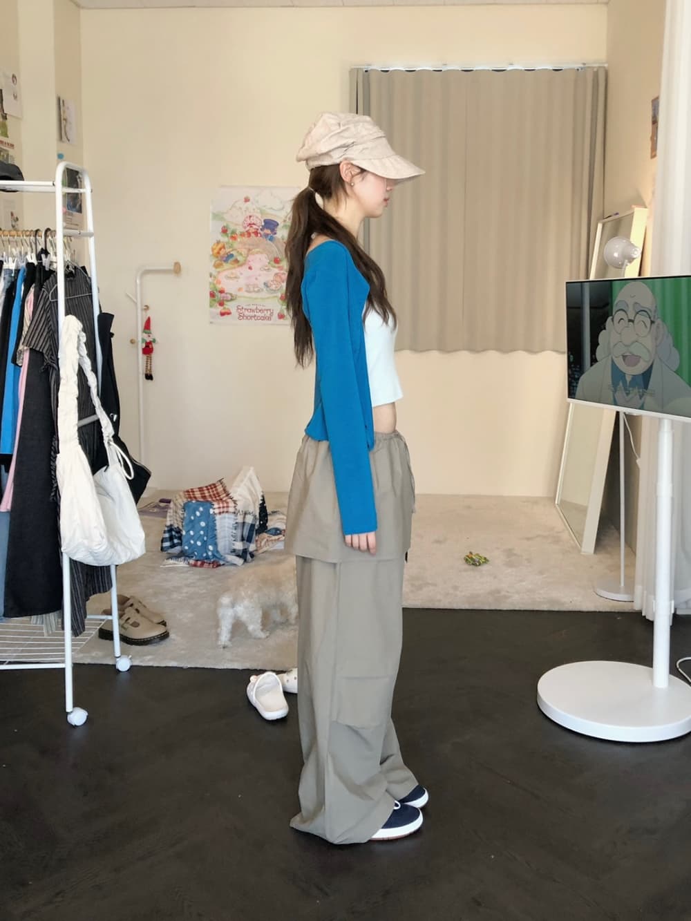 있음 밖으로 한국 스타일 보 주님 컬렉션 섹션 치마 스타일 레이어링 허리밴드 핀치 Pleat 루즈핏 캐주얼 바지 여성 상세 이미지 13