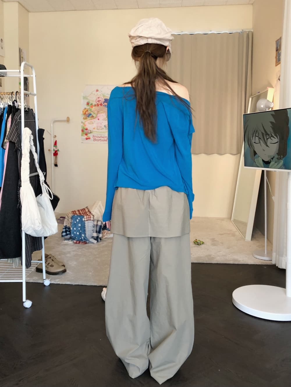 있음 밖으로 한국 스타일 보 주님 컬렉션 섹션 치마 스타일 레이어링 허리밴드 핀치 Pleat 루즈핏 캐주얼 바지 여성 상세 이미지 20