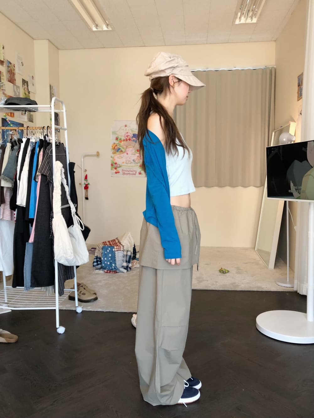 있음 밖으로 한국 스타일 보 주님 컬렉션 섹션 치마 스타일 레이어링 허리밴드 핀치 Pleat 루즈핏 캐주얼 바지 여성 상세 이미지 21