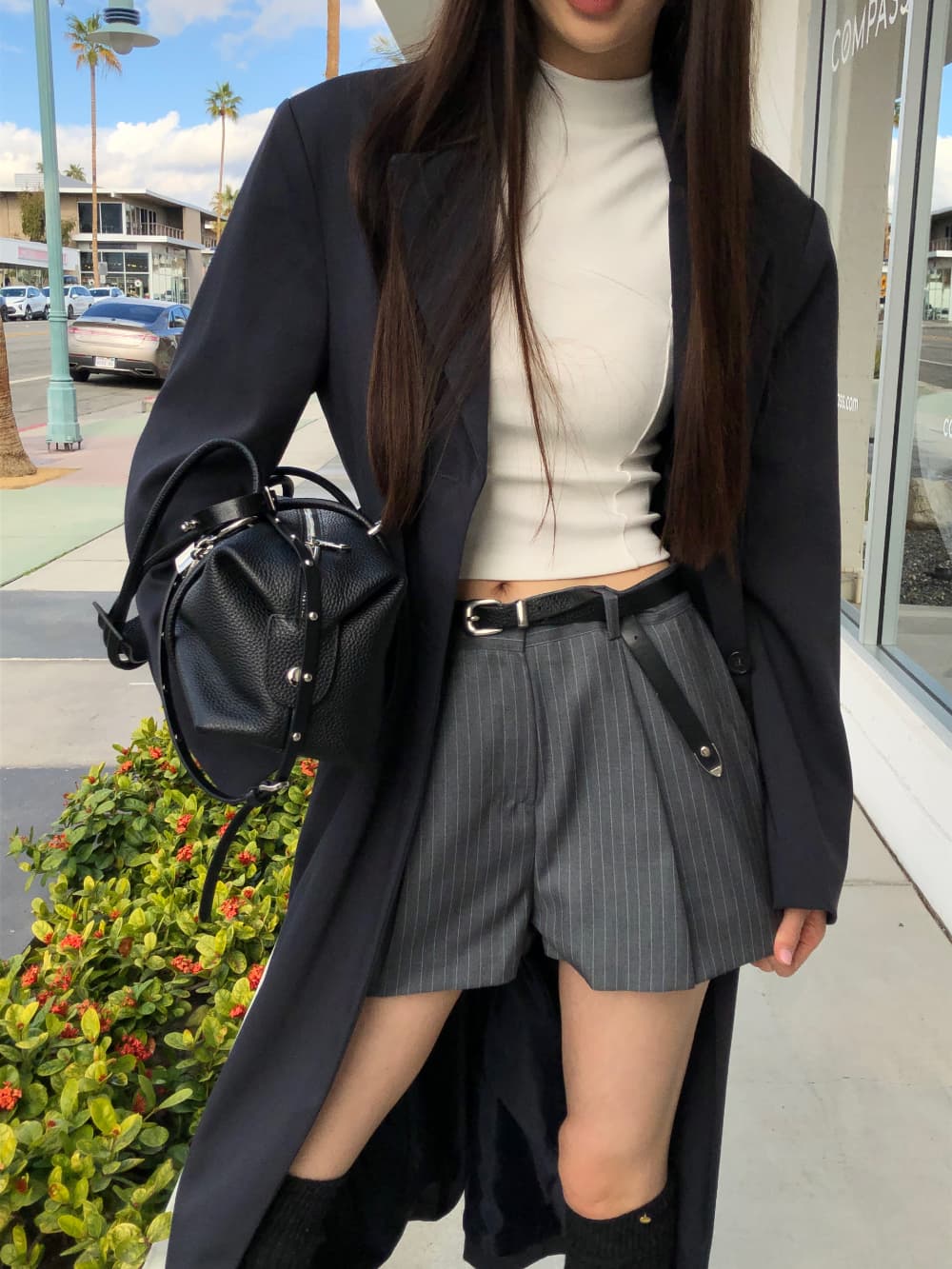 있음 밖으로 한 부서 3 차원 명중 Pleat 정장 반바지 저항 주름 프로필 모양 세로 줄무늬 정장 바지 여성 상세 이미지 56