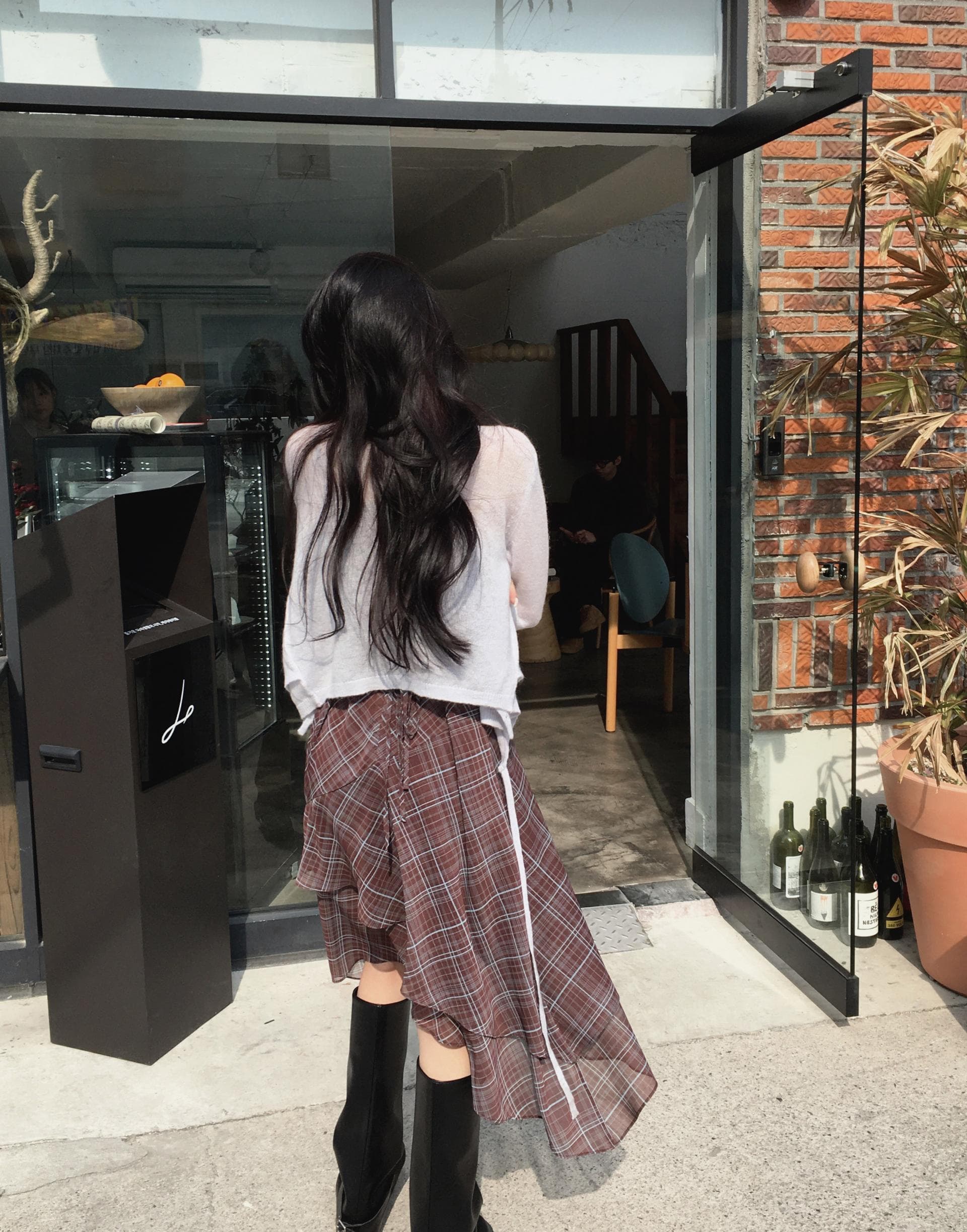있음 선적 한국 스타일 다용도 체크무늬 불규칙 슬립 드레스 여성 상세 이미지 7