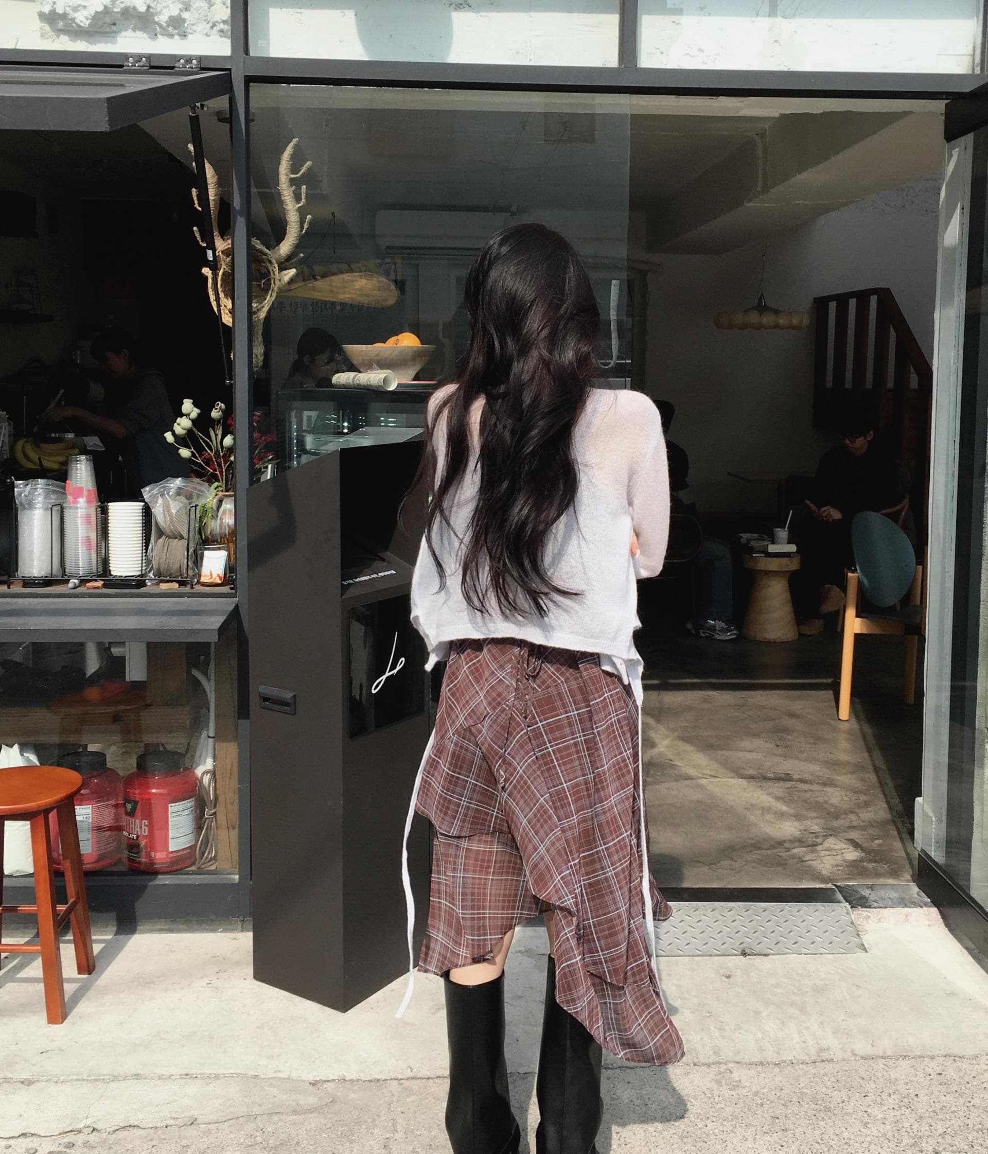 있음 선적 한국 스타일 다용도 체크무늬 불규칙 슬립 드레스 여성 상세 이미지 8