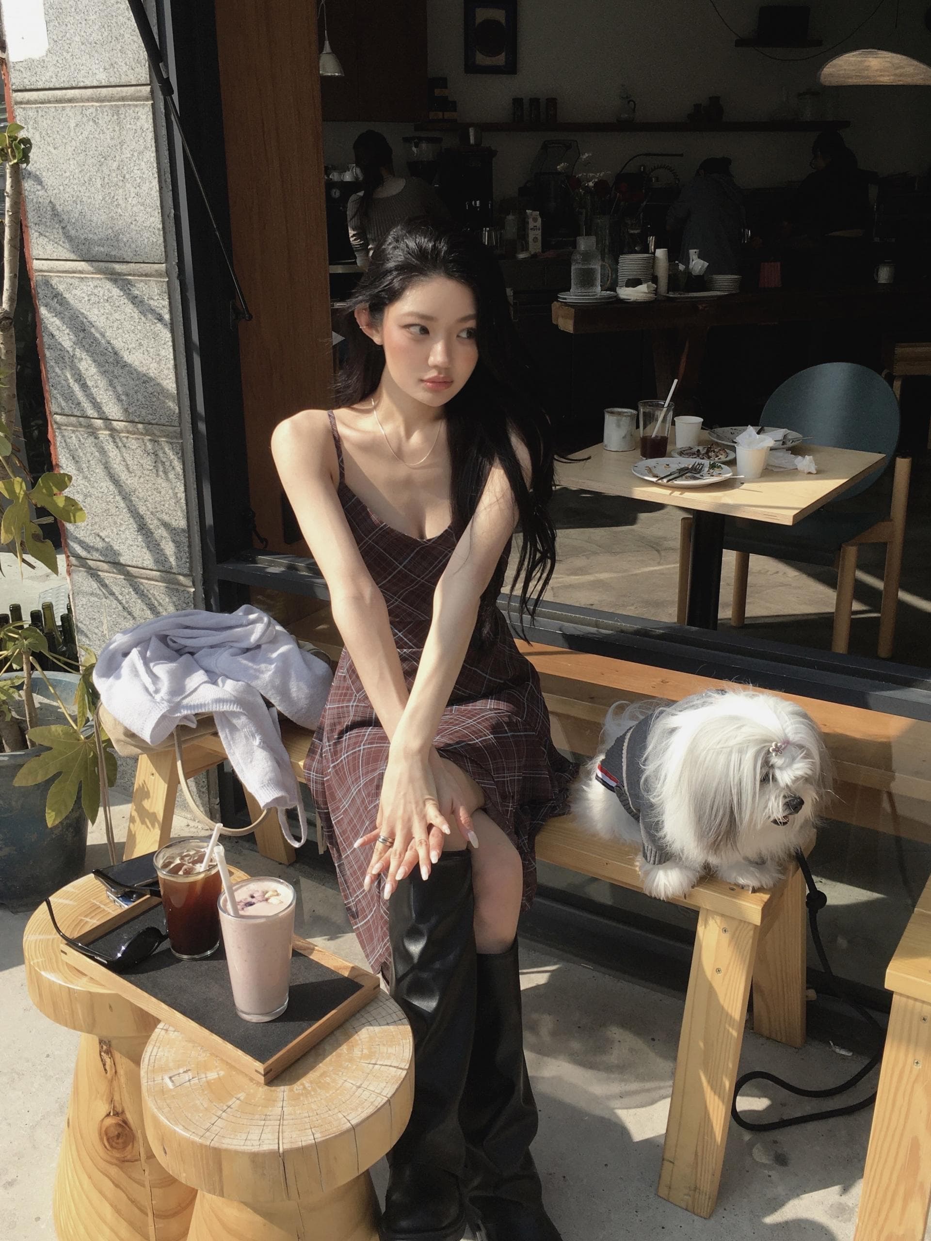 있음 선적 한국 스타일 다용도 체크무늬 불규칙 슬립 드레스 여성 상세 이미지 19