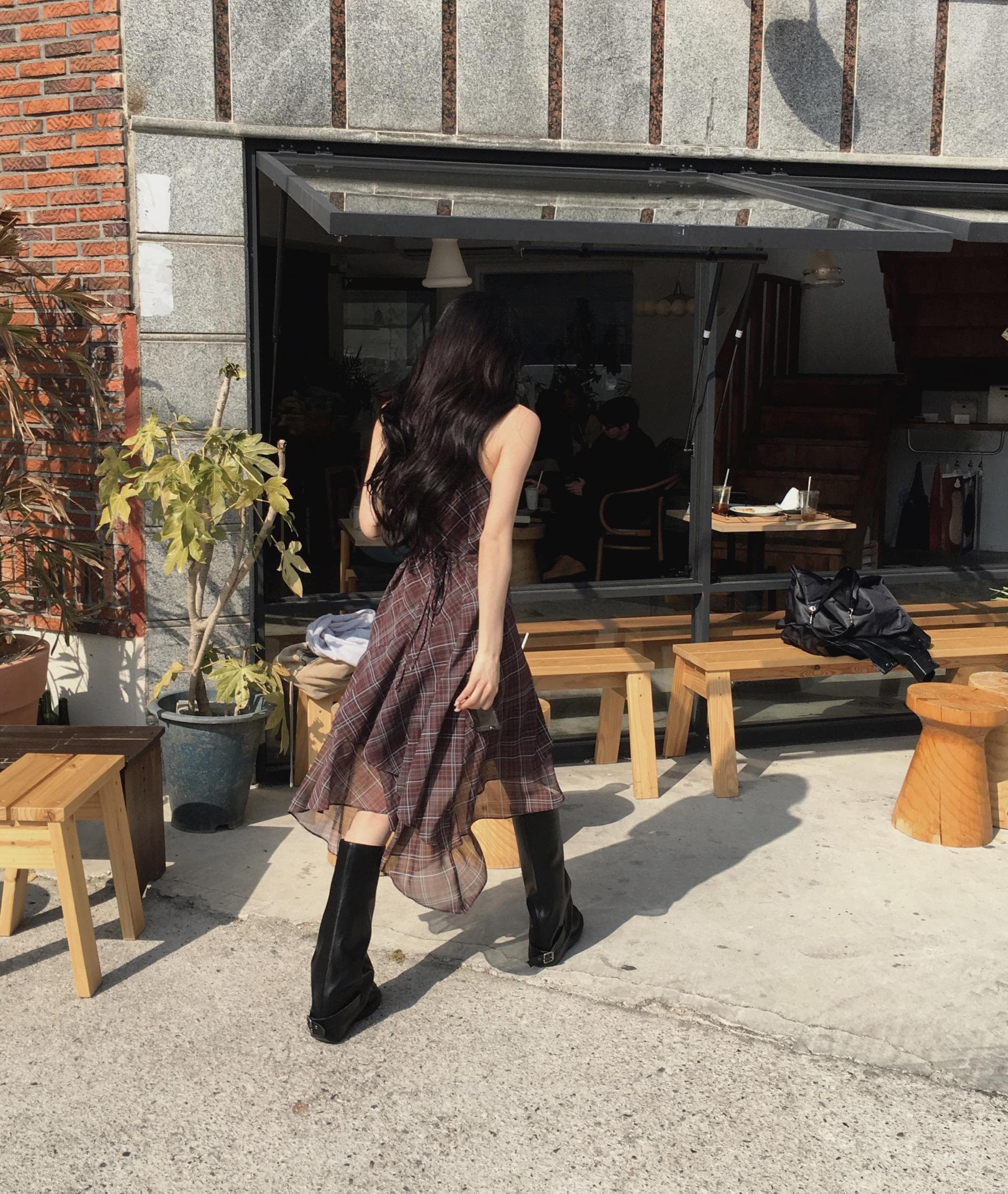 있음 선적 한국 스타일 다용도 체크무늬 불규칙 슬립 드레스 여성 상세 이미지 26