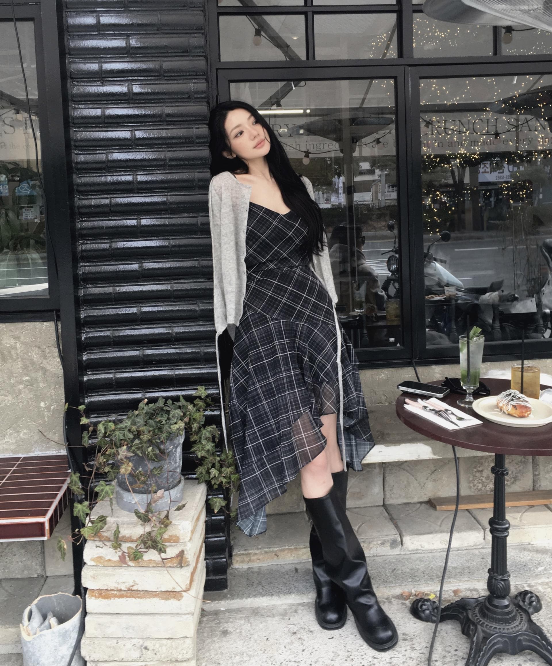 있음 선적 한국 스타일 다용도 체크무늬 불규칙 슬립 드레스 여성 상세 이미지 31