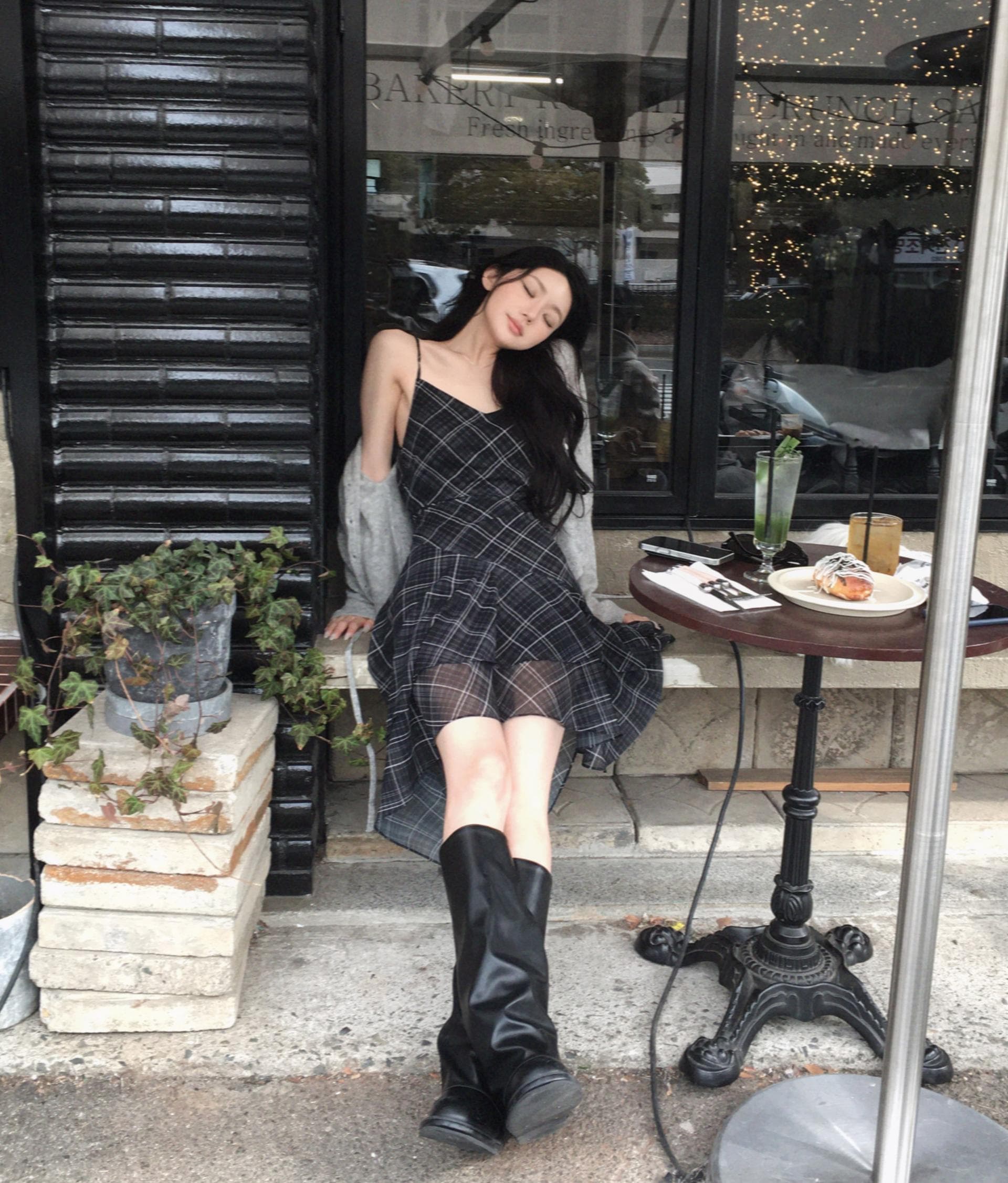 있음 선적 한국 스타일 다용도 체크무늬 불규칙 슬립 드레스 여성 상세 이미지 33