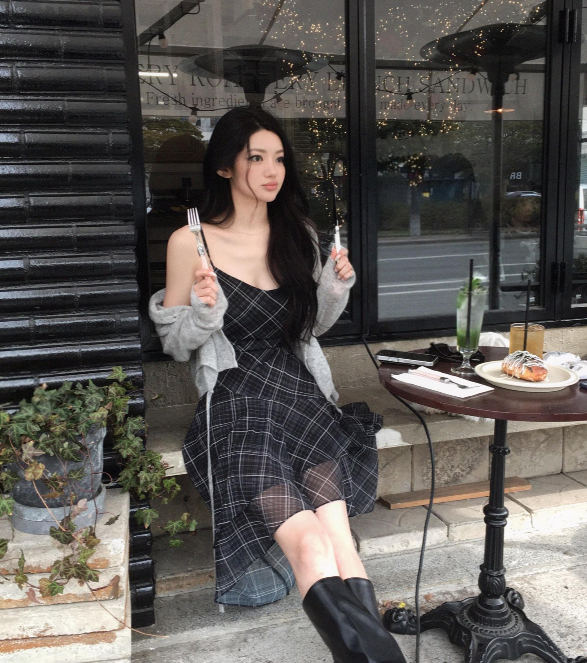 있음 선적 한국 스타일 다용도 체크무늬 불규칙 슬립 드레스 여성 상세 이미지 34