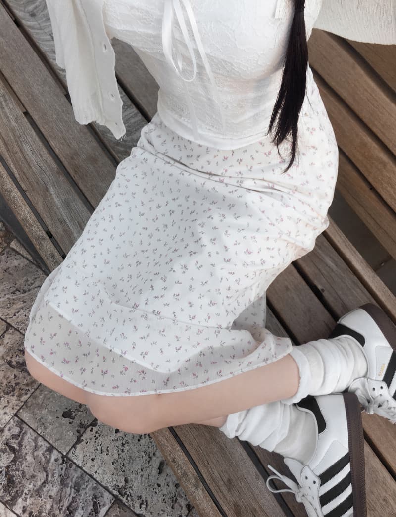 있음 밖으로 한국 스타일 소녀 꽃무늬 측면 지퍼 허리밴드 쉬폰 반신 스커트 여성 상세 이미지 7