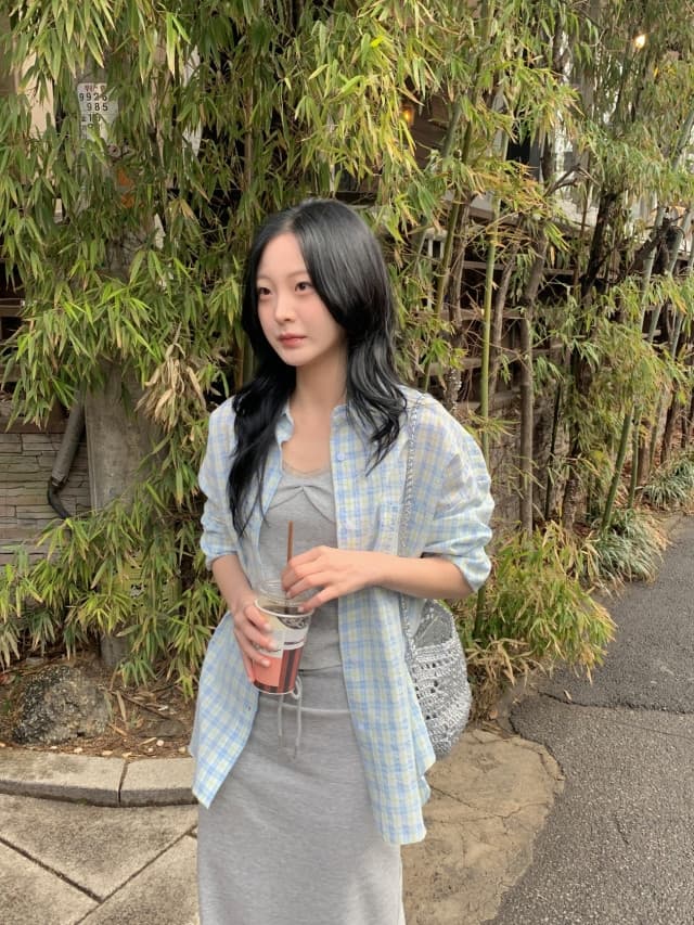 있음 선적 한 부서 작은 청신 배색 체크무늬 폴로 칼라 얇은 스타일 자외선 차단 셔츠 POLO 칼라 긴팔 셔츠 상세 이미지 12