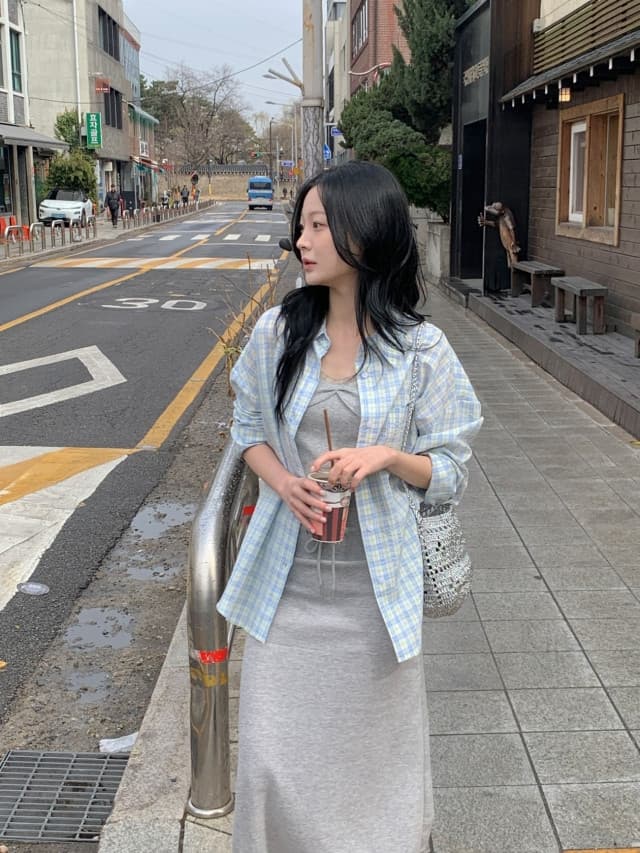 있음 선적 한 부서 작은 청신 배색 체크무늬 폴로 칼라 얇은 스타일 자외선 차단 셔츠 POLO 칼라 긴팔 셔츠 상세 이미지 18