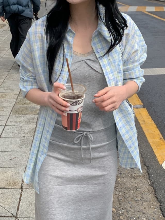 있음 선적 한 부서 작은 청신 배색 체크무늬 폴로 칼라 얇은 스타일 자외선 차단 셔츠 POLO 칼라 긴팔 셔츠 상세 이미지 27