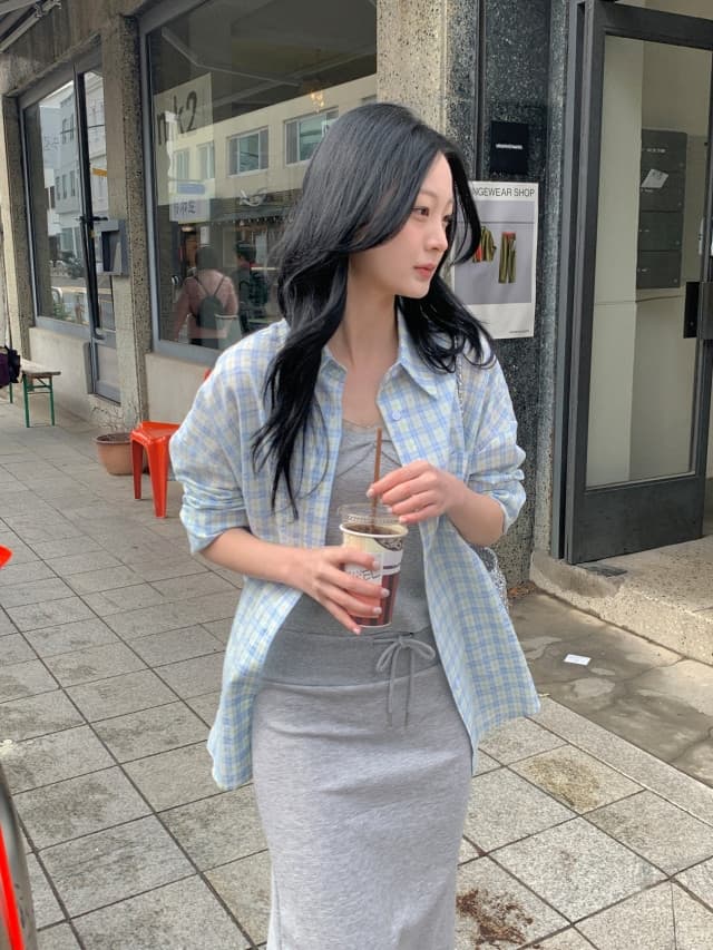 있음 선적 한 부서 작은 청신 배색 체크무늬 폴로 칼라 얇은 스타일 자외선 차단 셔츠 POLO 칼라 긴팔 셔츠 상세 이미지 36