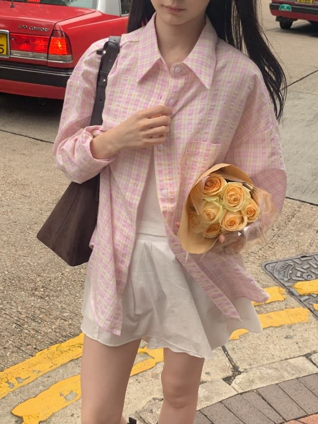 있음 선적 한 부서 작은 청신 배색 체크무늬 폴로 칼라 얇은 스타일 자외선 차단 셔츠 POLO 칼라 긴팔 셔츠 상세 이미지 40