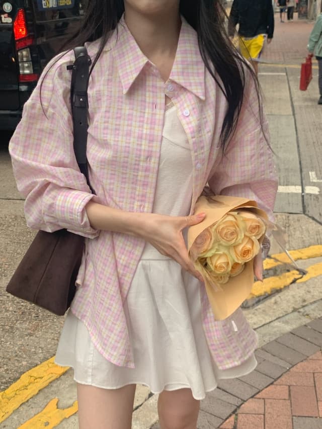 있음 선적 한 부서 작은 청신 배색 체크무늬 폴로 칼라 얇은 스타일 자외선 차단 셔츠 POLO 칼라 긴팔 셔츠 상세 이미지 43