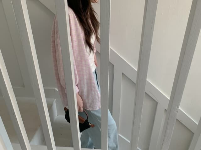 있음 선적 한 부서 작은 청신 배색 체크무늬 폴로 칼라 얇은 스타일 자외선 차단 셔츠 POLO 칼라 긴팔 셔츠 상세 이미지 51
