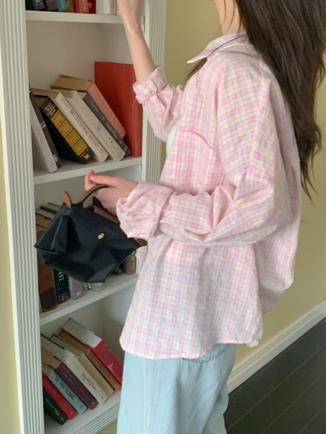 있음 선적 한 부서 작은 청신 배색 체크무늬 폴로 칼라 얇은 스타일 자외선 차단 셔츠 POLO 칼라 긴팔 셔츠 상세 이미지 62