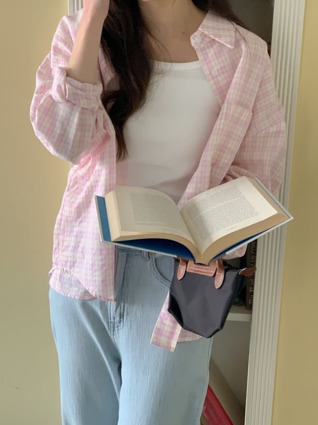 있음 선적 한 부서 작은 청신 배색 체크무늬 폴로 칼라 얇은 스타일 자외선 차단 셔츠 POLO 칼라 긴팔 셔츠 상세 이미지 65