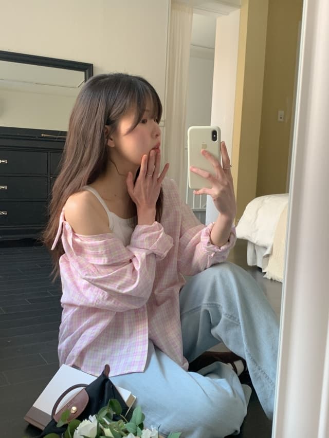 있음 선적 한 부서 작은 청신 배색 체크무늬 폴로 칼라 얇은 스타일 자외선 차단 셔츠 POLO 칼라 긴팔 셔츠 상세 이미지 70