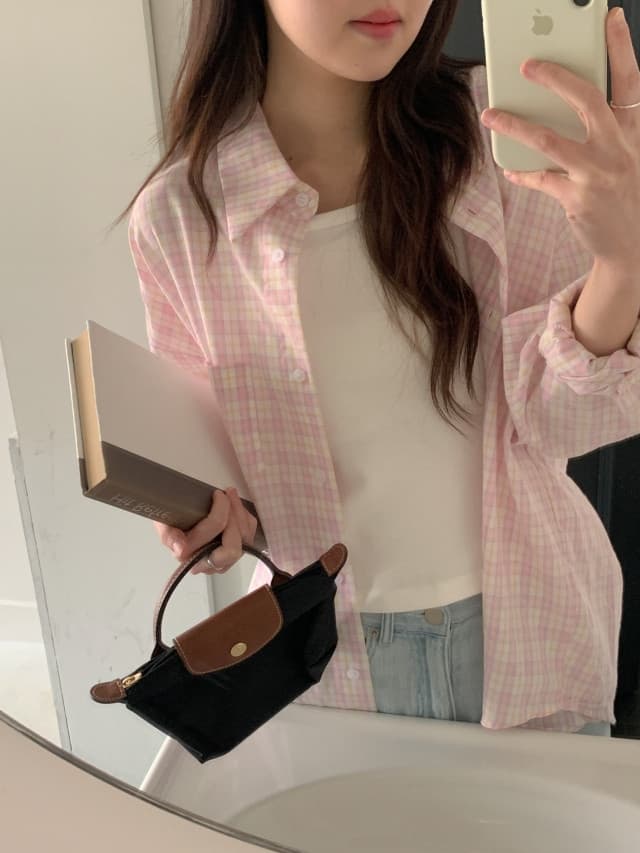있음 선적 한 부서 작은 청신 배색 체크무늬 폴로 칼라 얇은 스타일 자외선 차단 셔츠 POLO 칼라 긴팔 셔츠 상세 이미지 72
