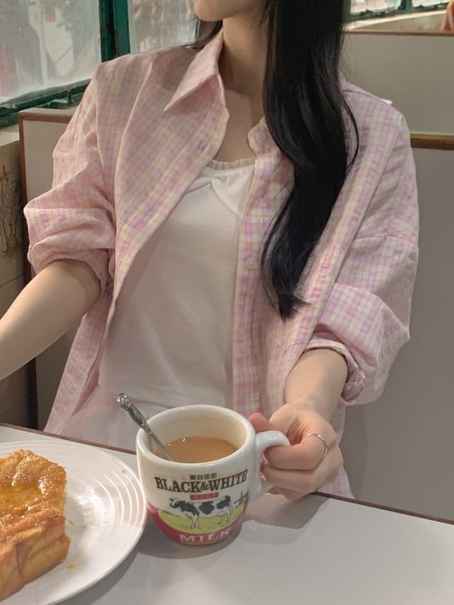 있음 선적 한 부서 작은 청신 배색 체크무늬 폴로 칼라 얇은 스타일 자외선 차단 셔츠 POLO 칼라 긴팔 셔츠 상세 이미지 98